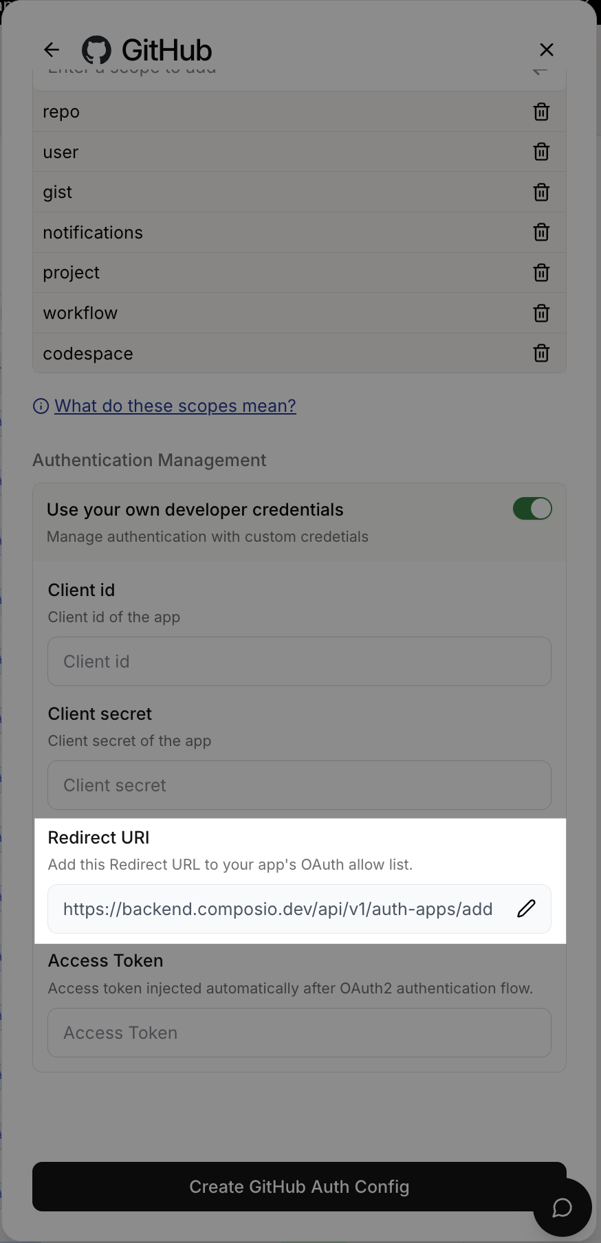 Auth Config Settings